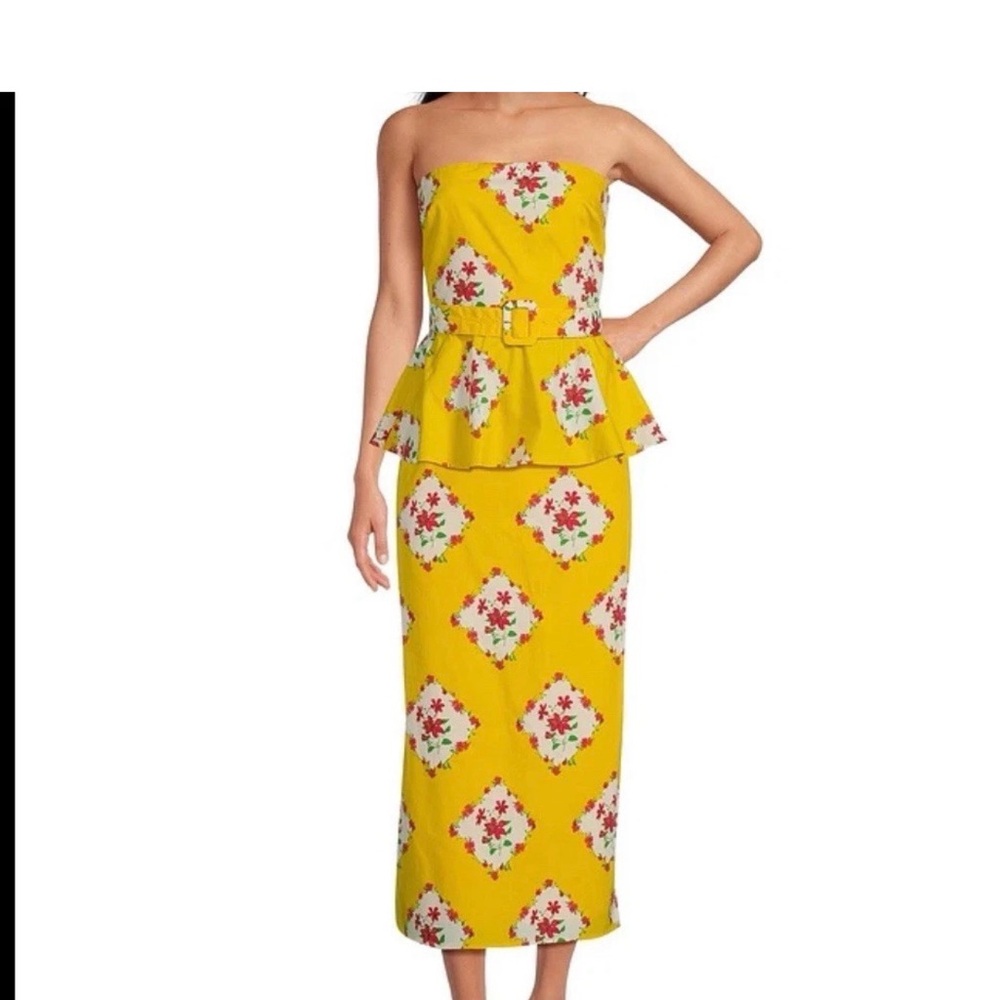 Sugarlips Yellow Floral Strapless Skirt & Peplum Top Set